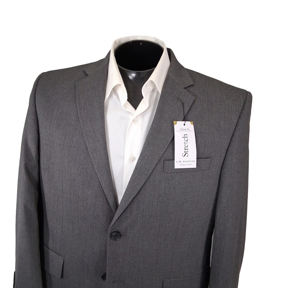 J.M. Haggar Suit Mens 42S 34x30 Gray Classic Fit Stretch Two Button Blazer